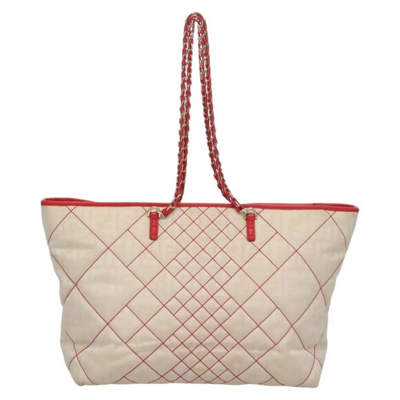 FENDI Zucca Canvas Chain Tote Bag Beige Auth 99179 - Picture 1 of 16